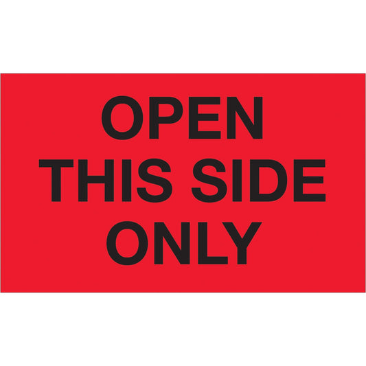 3 x 5" - "Open This Side Only" (Fluorescent Red) Labels - DL1216