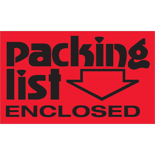 3 x 5" - "Packing List Enclosed" (Fluorescent Red) Labels - DL1203