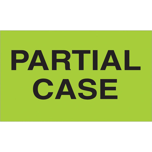 3 x 5" - "Partial Case" (Fluorescent Green) Labels - DL2581 Box Packaging Partner