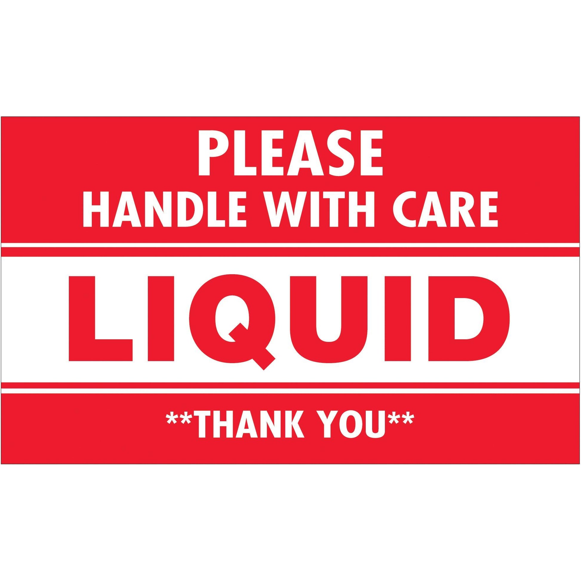 3 x 5" - "Please Handle With Care - Liquid - Thank You" Labels - DL1061