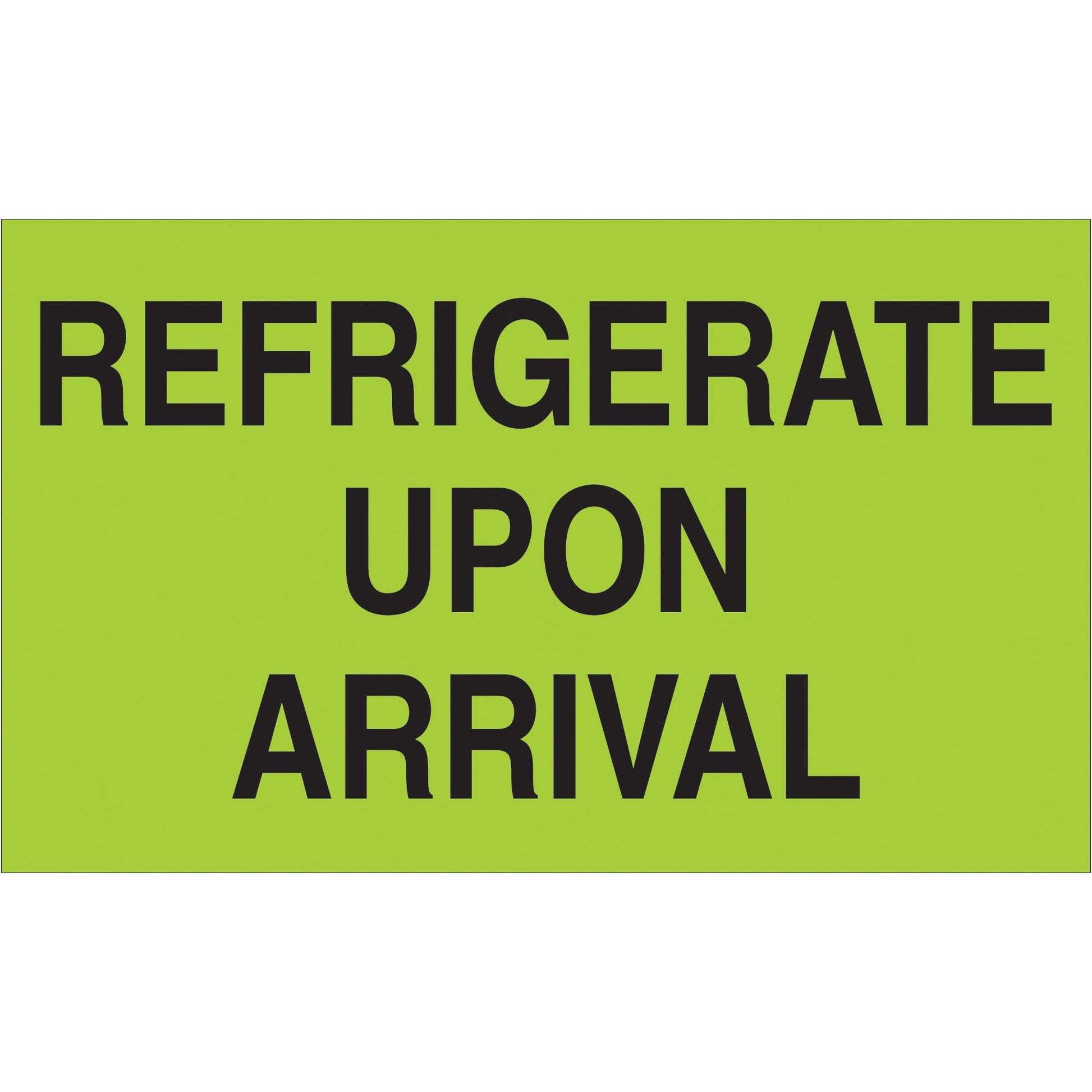 3 x 5" - "Refrigerate Upon Arrival" (Fluorescent Green) Labels - DL2601