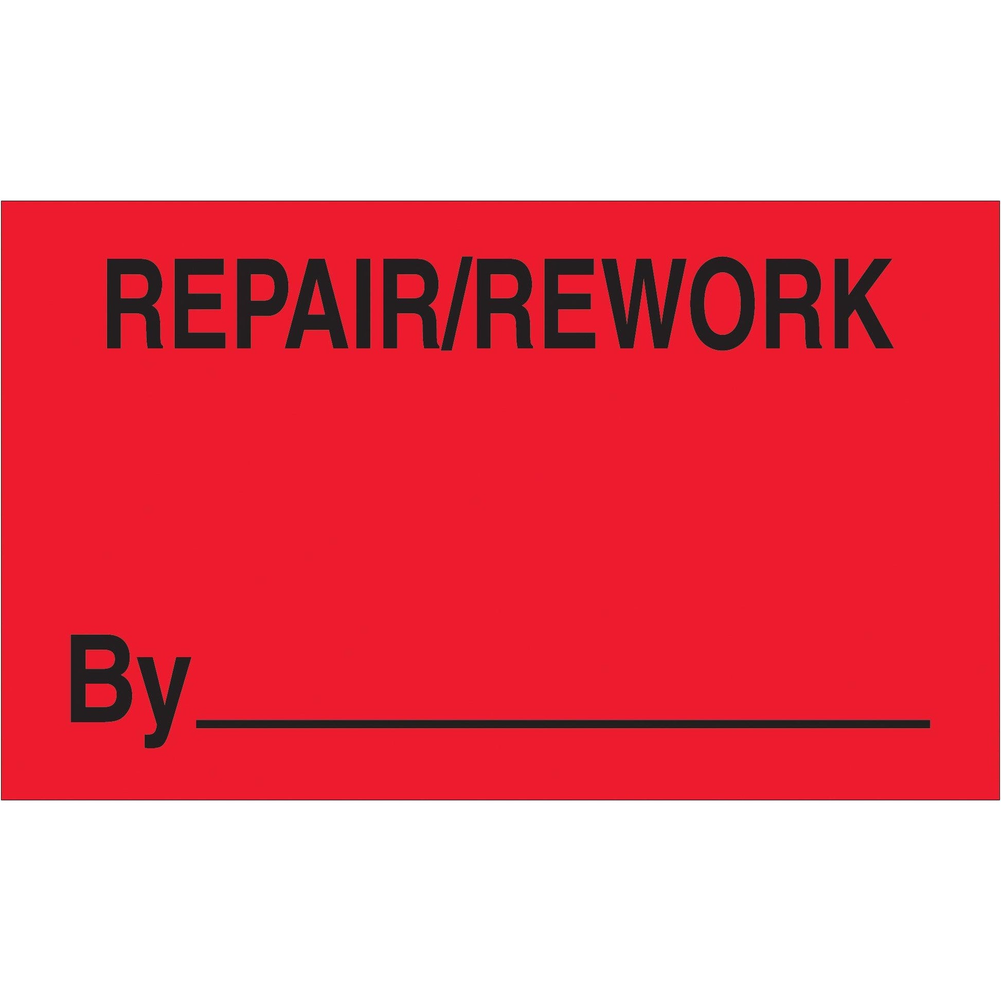 3 x 5" - "Repair/Rework By" (Fluorescent Red) Labels - DL3341