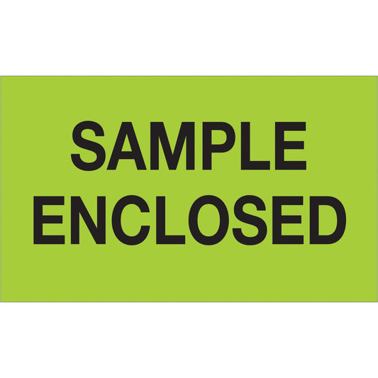 3 x 5" - "Sample Enclosed" (Fluorescent Green) Labels - DL1214