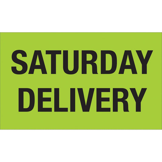 3 x 5" - "Saturday Delivery" (Fluorescent Green) Labels - DL3431 Box Packaging Partner