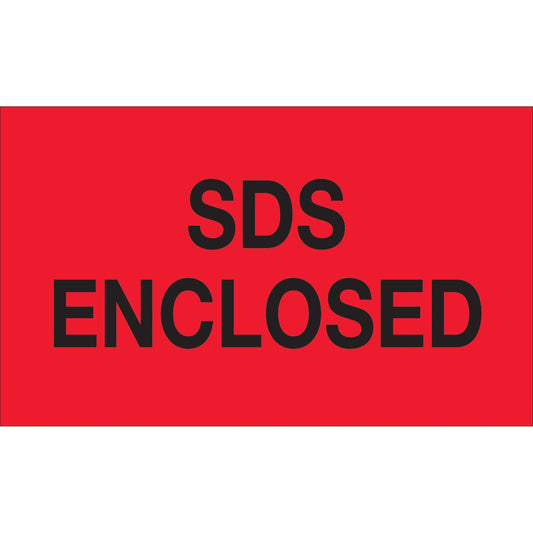 3 x 5" - "SDS Enclosed" (Fluorescent Red) Labels - DL1405