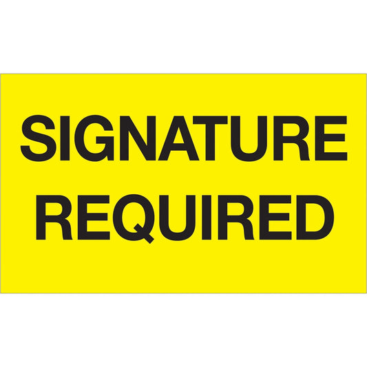 3 x 5" - "Signature Required" (Fluorescent Yellow) Labels - DL1218 Box Packaging Partner