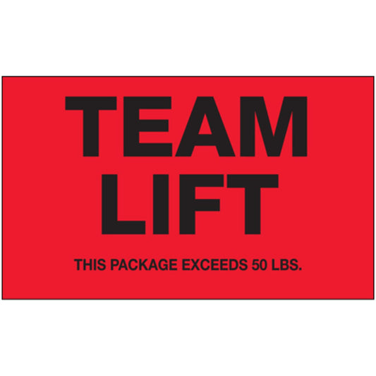 3 x 5" - "Team Lift" (Fluorescent Red) Labels - DL7017