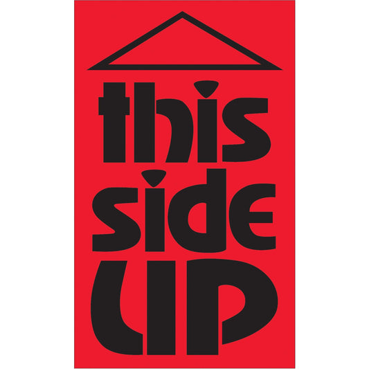 3 x 5" - "This Side Up" (Fluorescent Red) Labels - DL1078