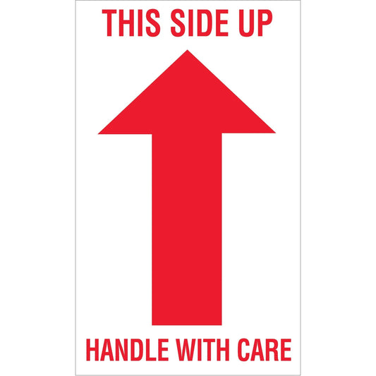 3 x 5" - "This Side Up - Handle With Care" Arrow Labels - DL1050 Box Packaging Partner