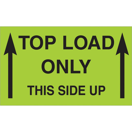 3 x 5" - "Top Load Only - This Side Up" (Fluorescent Green) Labels - DL2701