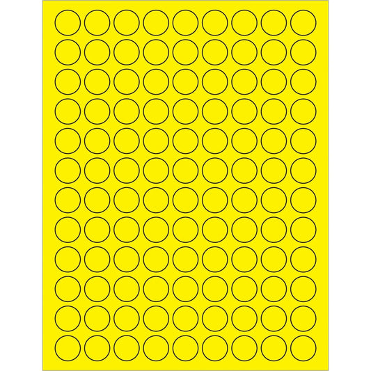 3/4" Fluorescent Yellow Circle Laser Labels - LL190YE Box Packaging Partner
