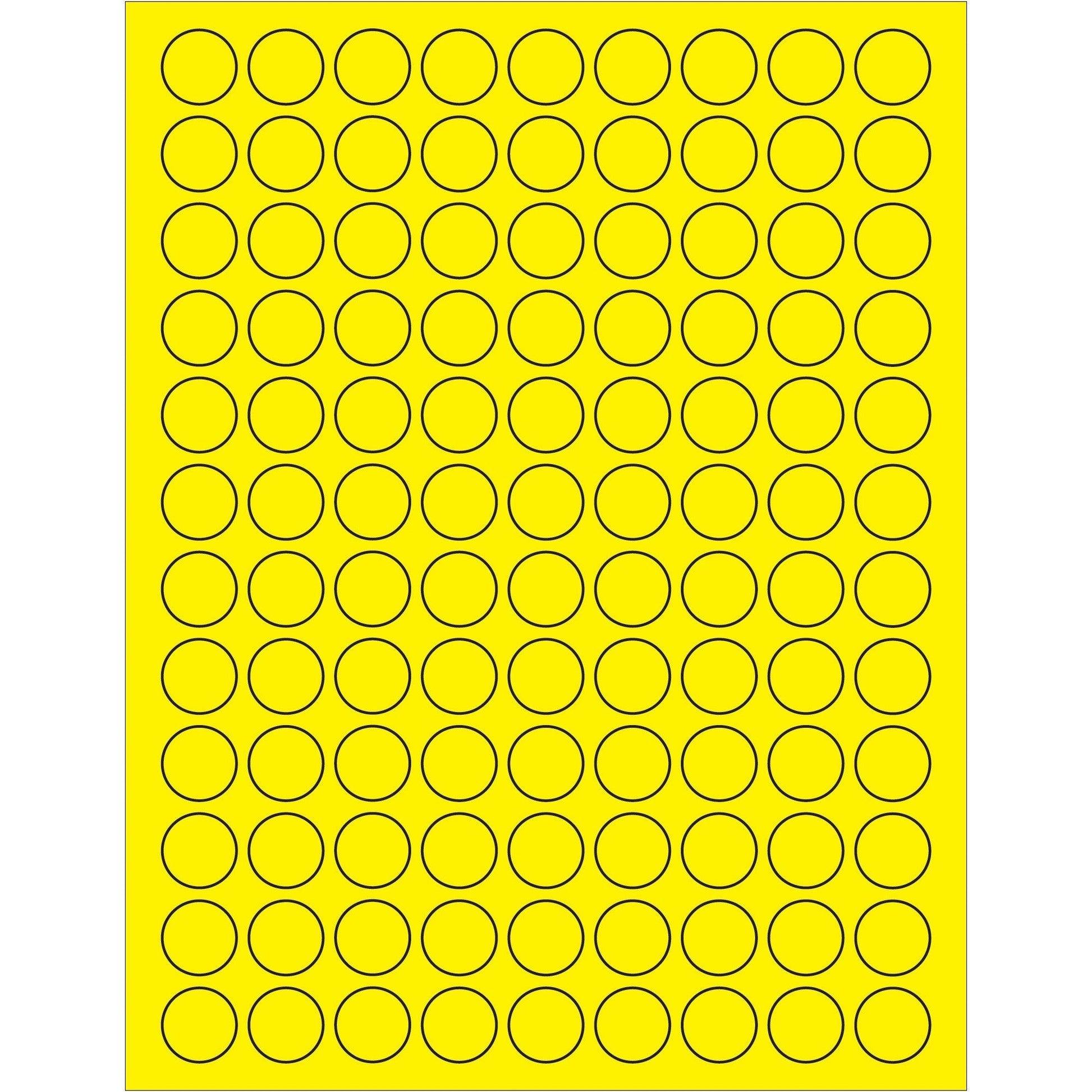 3/4" Fluorescent Yellow Circle Laser Labels - LL190YE