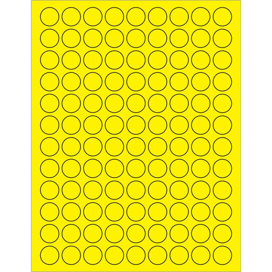3/4" Fluorescent Yellow Circle Laser Labels - LL190YE