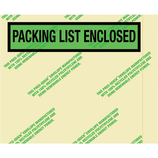 4 1/2 x 5 1/2" Environmental "Packing List Enclosed" Envelopes - PQGREEN12