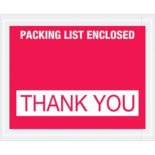 4 1/2 x 5 1/2" Red "Packing List Enclosed - Thank You" Envelopes - PL480