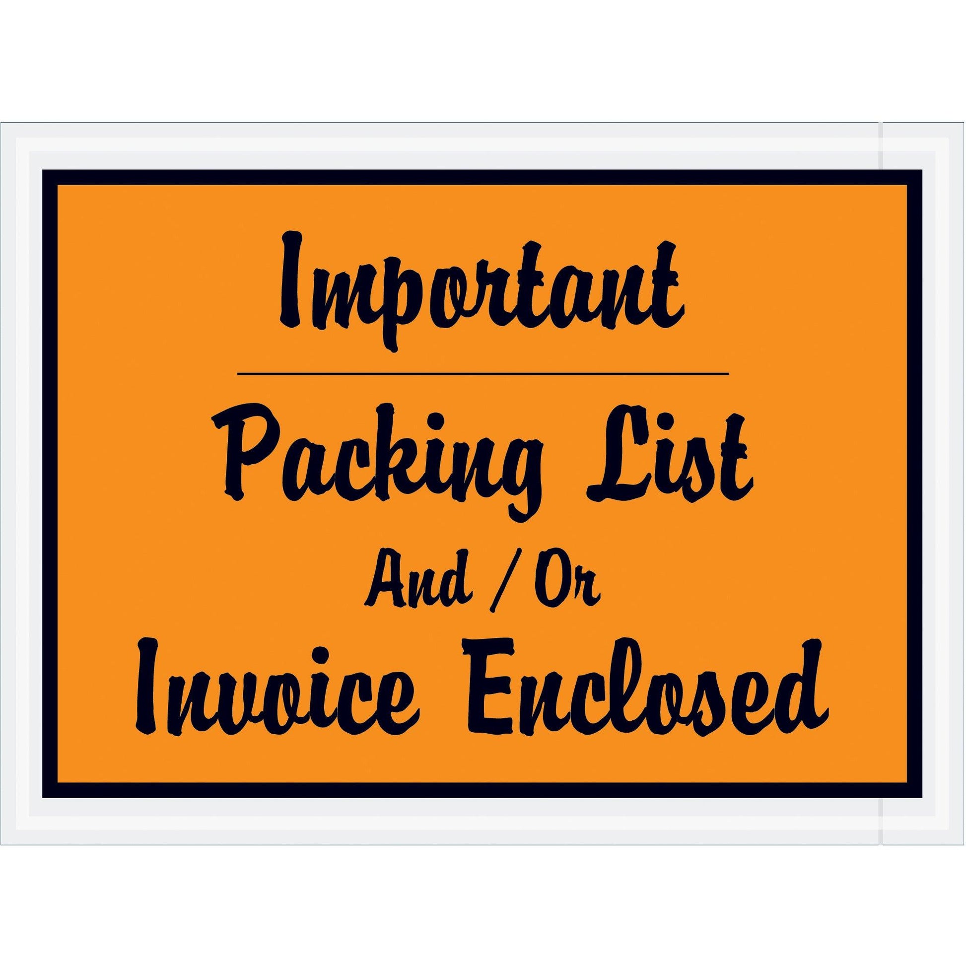 4 1/2 x 6" Orange "Important Packing List And/Or Invoice Enclosed" Envelopes - PL4