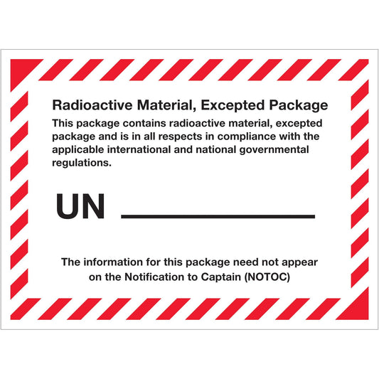 4 3/8 x 3 1/4" - "Radioactive Material, Excepted Package" Labels - DL1398