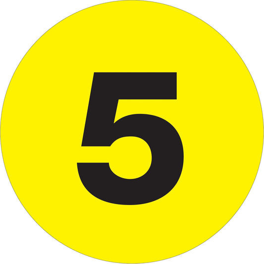 4" Circle - "5" (Fluorescent Yellow) Number Labels - DL1362