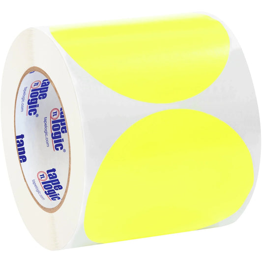 4" Fluorescent Yellow Inventory Circle Labels - DL615L Box Packaging Partner
