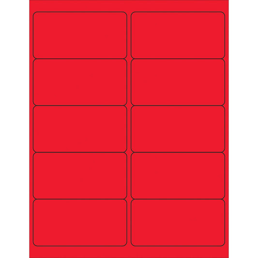 4 x 2" Fluorescent Red Rectangle Laser Labels - LL178RD