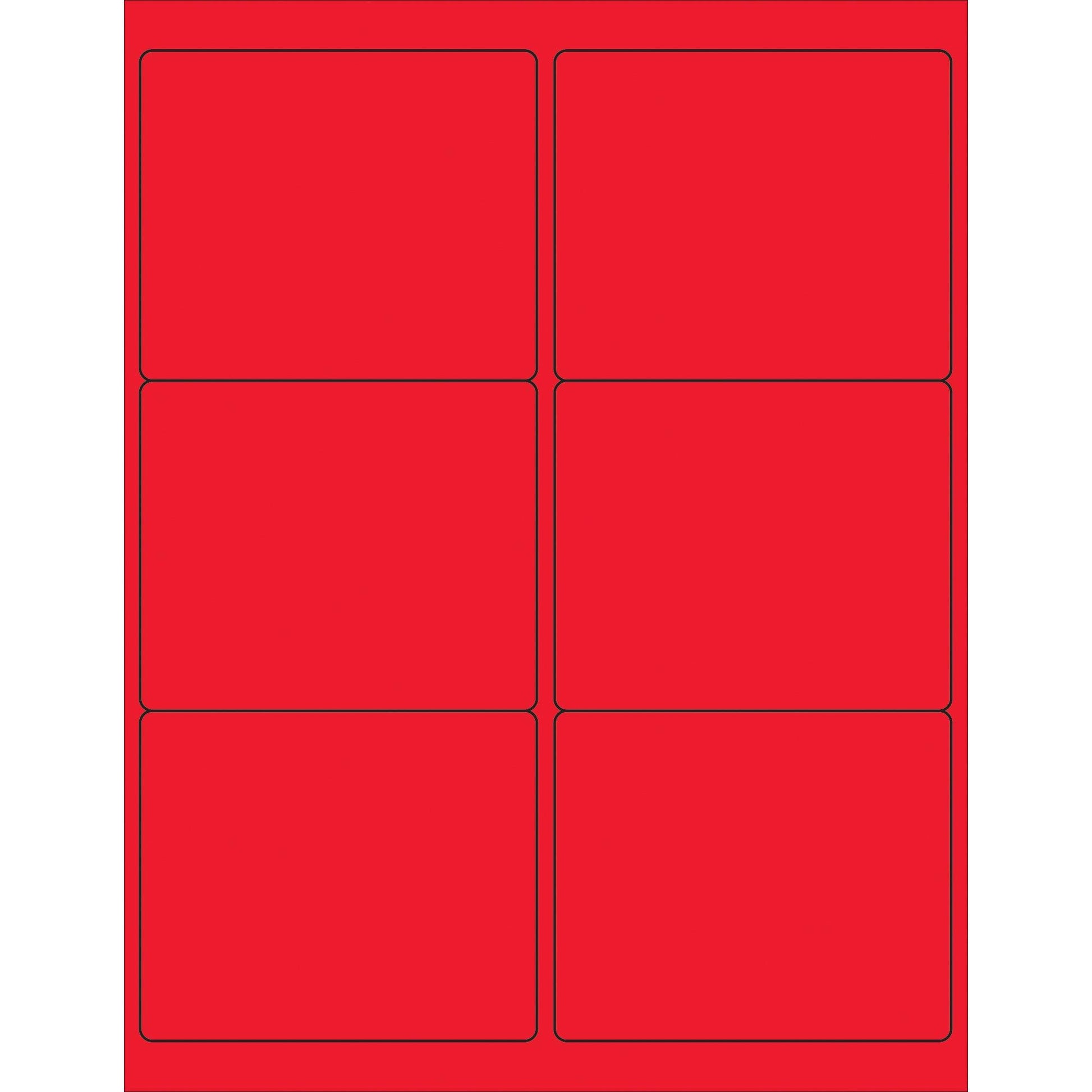 4 x 3 1/3" Fluorescent Red Rectangle Laser Labels - LL180RD