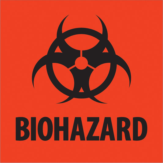 4 x 4" - "Biohazard" Fluorescent Red Labels - DL1283