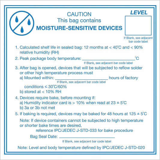 4 x 4" - "Caution Moisture Sensitive Devices" Labels - DL1381