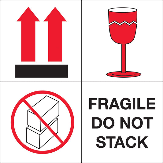 4 x 4" - "Fragile - Do Not Stack" Labels - DL4501