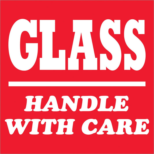 4 x 4" - "Glass - Handle With Care" Labels - SCL507R