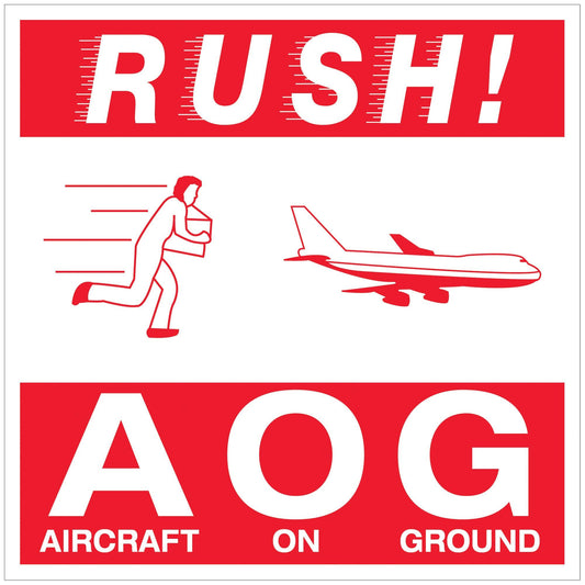 4 x 4" - "Rush AOG - Aircraft On Ground" Labels - DL1376
