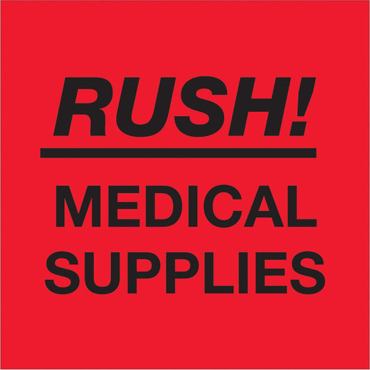 4 x 4" - "Rush - Medical Supplies" (Fluorescent Red) Labels - DL1337