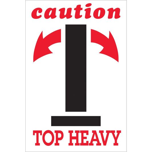 4 x 6" - "Caution - Top Heavy" Arrow Labels - DL1791 Box Packaging Partner