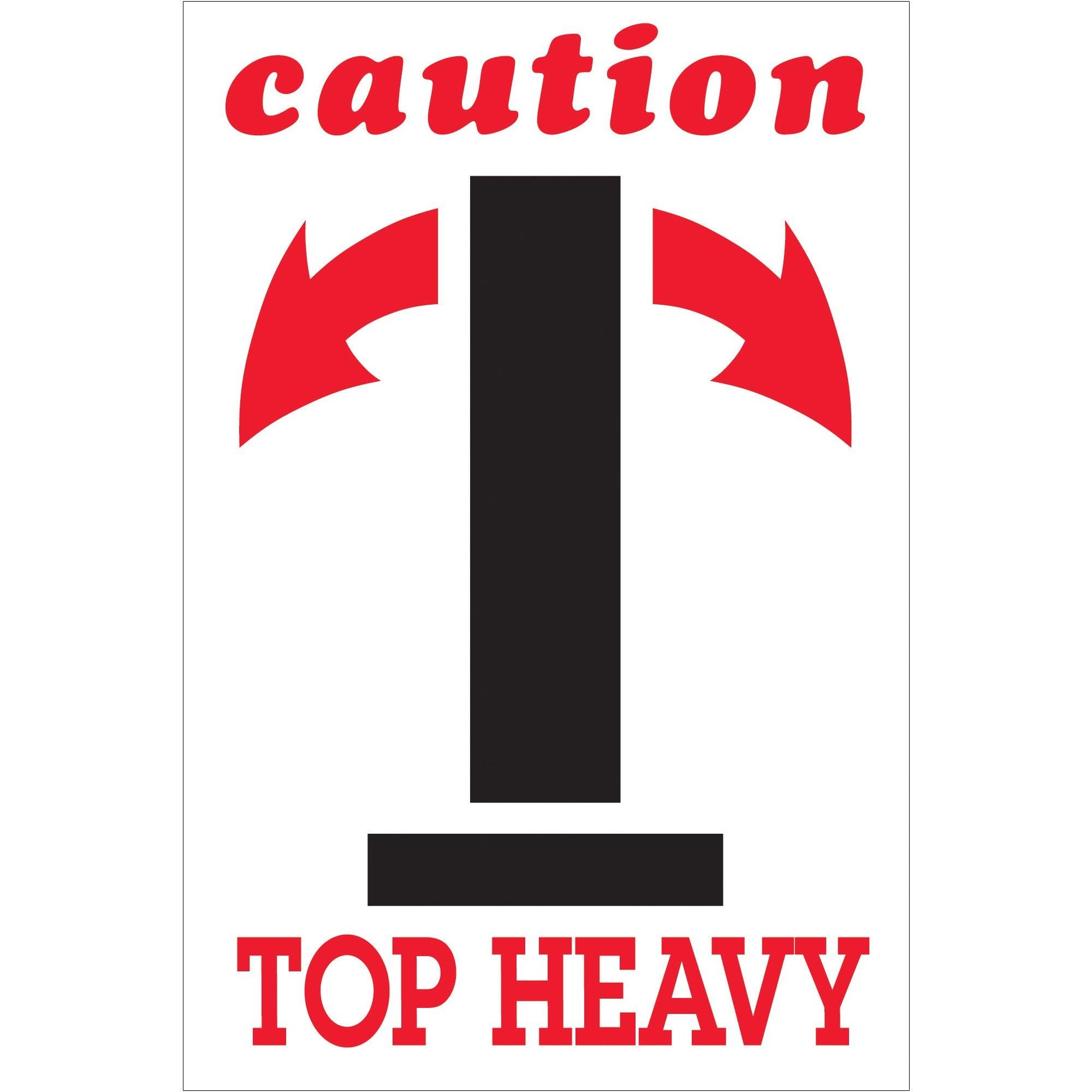 4 x 6" - "Caution - Top Heavy" Arrow Labels - DL1791