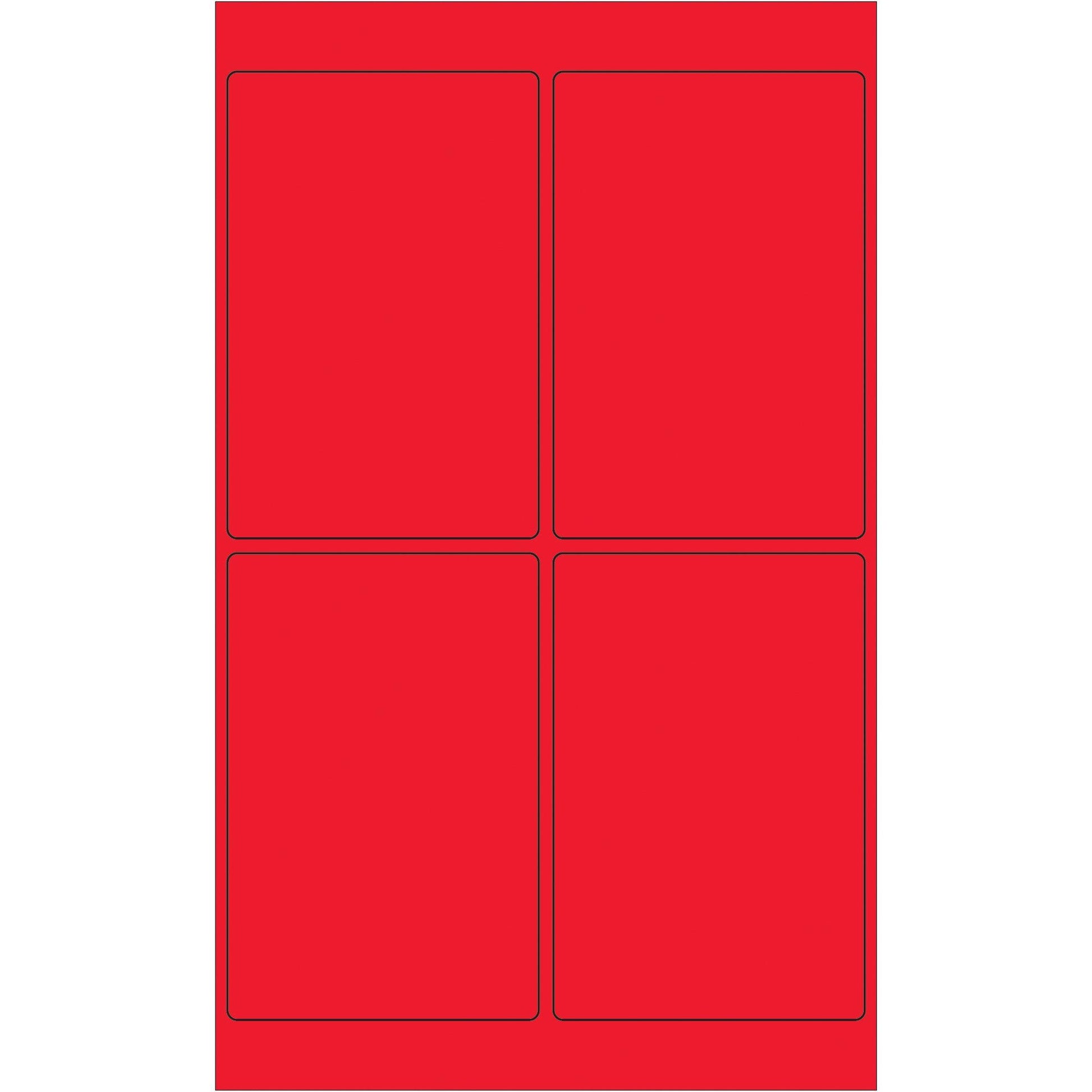 4 x 6" Fluorescent Red Rectangle Laser Labels - LL186RD