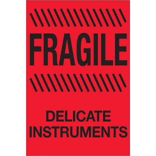 4 x 6" - "Fragile - Delicate Instruments" (Fluorescent Red) Labels - DL1189