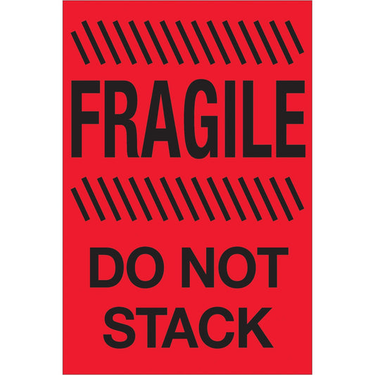 4 x 6" - "Fragile - Do Not Stack" (Fluorescent Red) Labels - DL1192