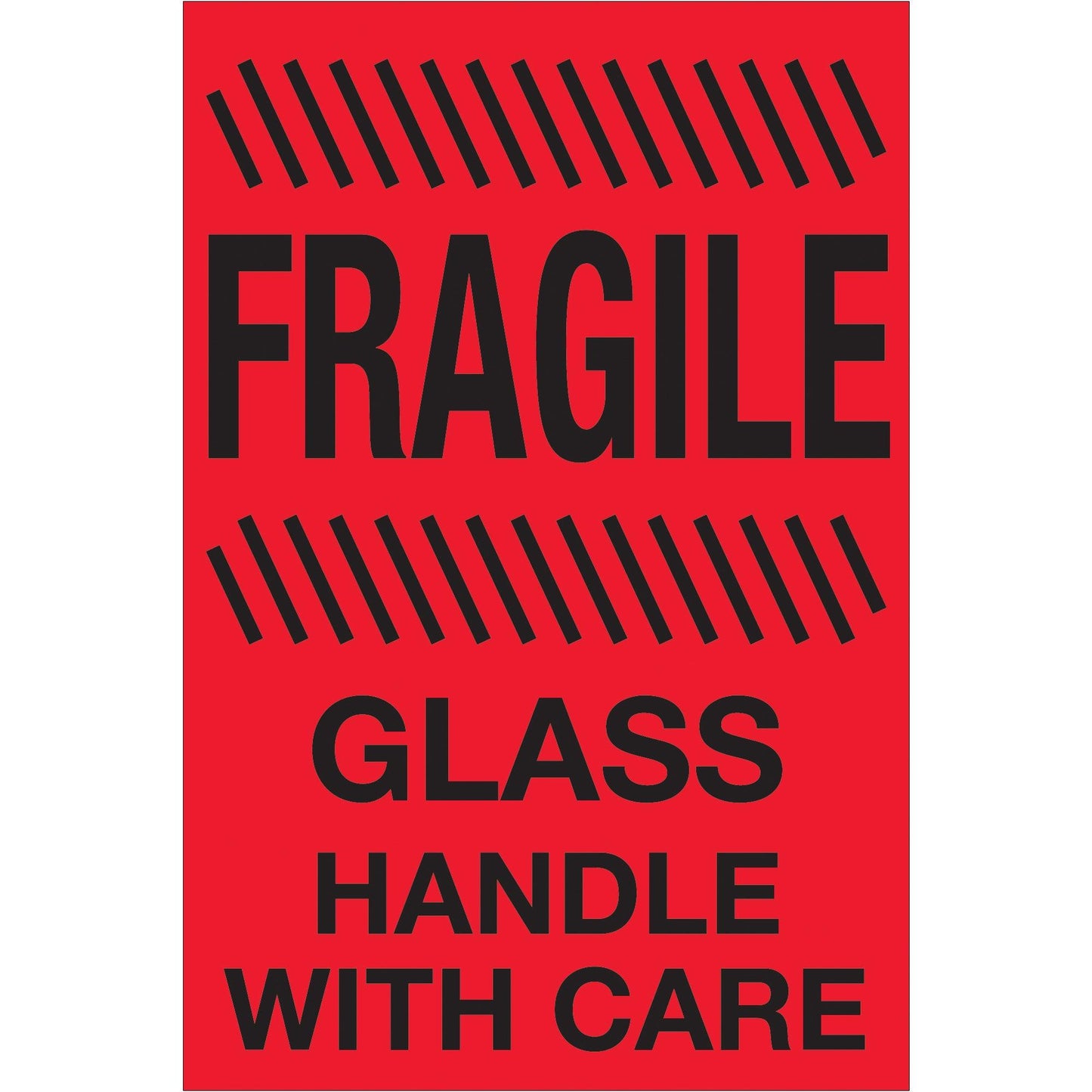 4 x 6" - "Fragile - Glass - Handle With Care" (Fluorescent Red) Labels - DL1188