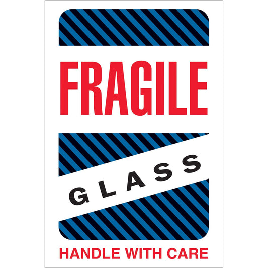 4 x 6" - "Fragile - Glass - Handle With Care" Labels - DL1570