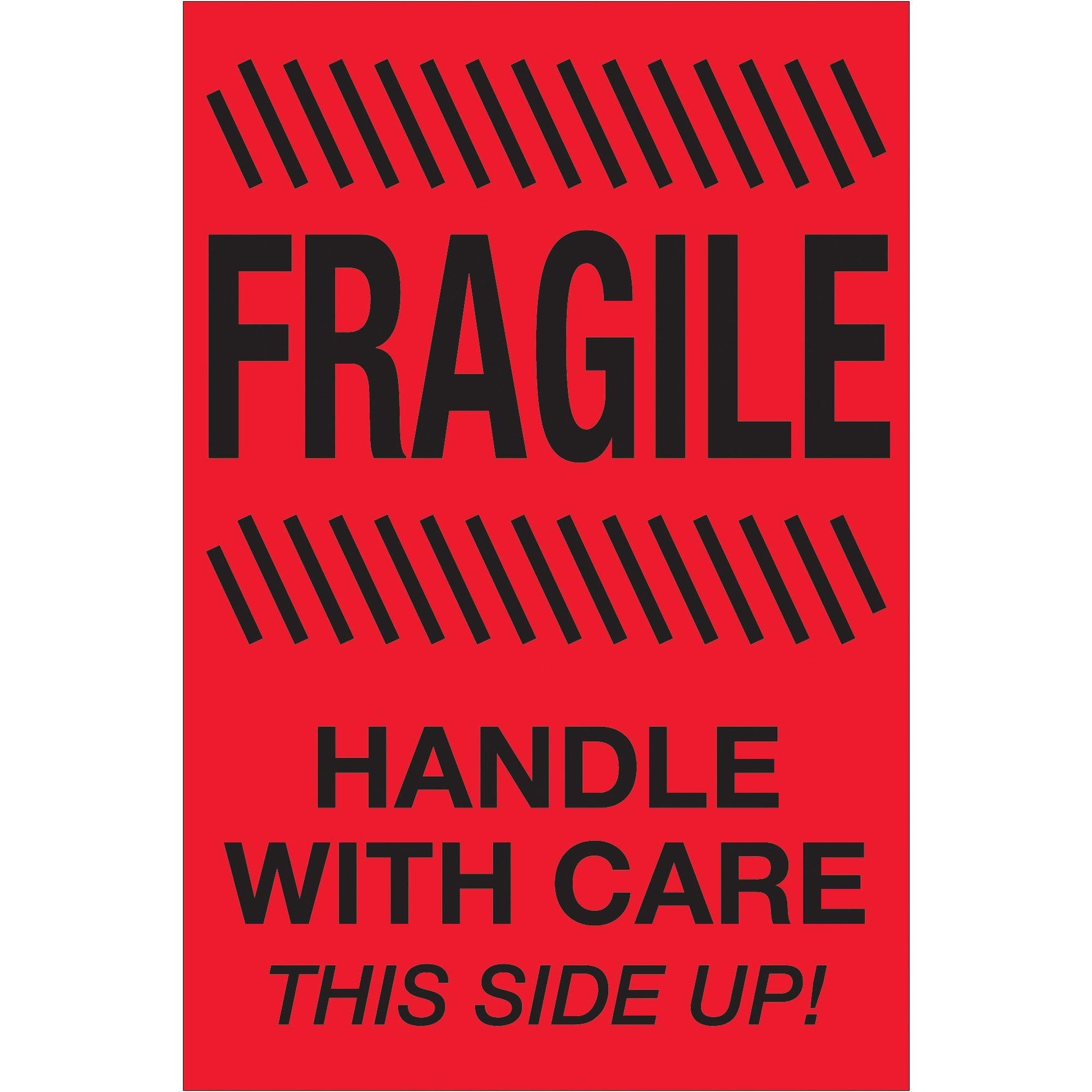 4 x 6" - "Fragile - Handle With Care - This Side Up" (Fluorescent Red) Labels - DL1187