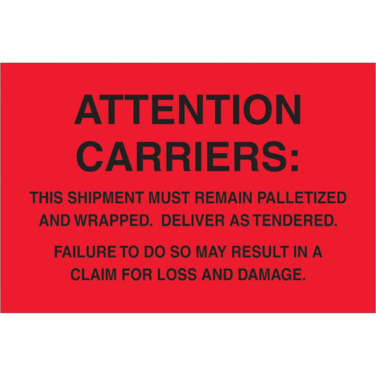 4 x 6" - "Must Remain Palletized" (Fluorescent Red) Labels - DL3181