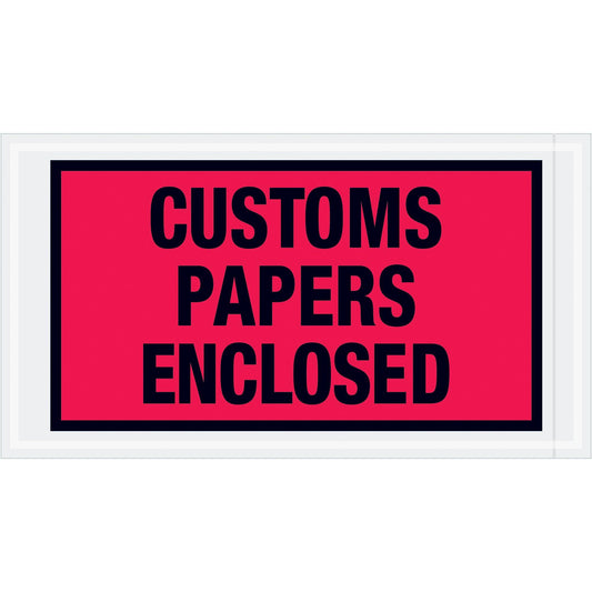 5 1/2 x 10" Red "Customs Papers Enclosed" Envelopes - PL447