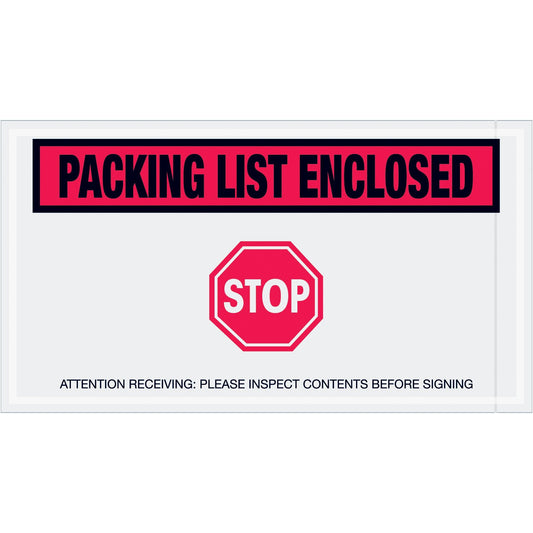 5 1/2 x 10" Red "Packing List Enclosed - Stop" Envelopes - PL492