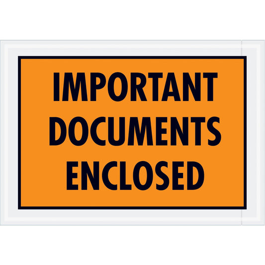 5 1/4 x 7 1/2" Orange "Important Documents Enclosed" Envelopes - PL421