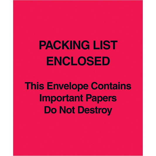 5 x 6" Red (Paper Face) "Packing List Enclosed This Envelope Contains…" - PL485