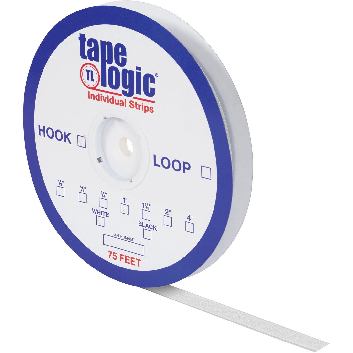 5/8" x 75' White Hook Tape Logic® Individual Tape Strips - HLT107