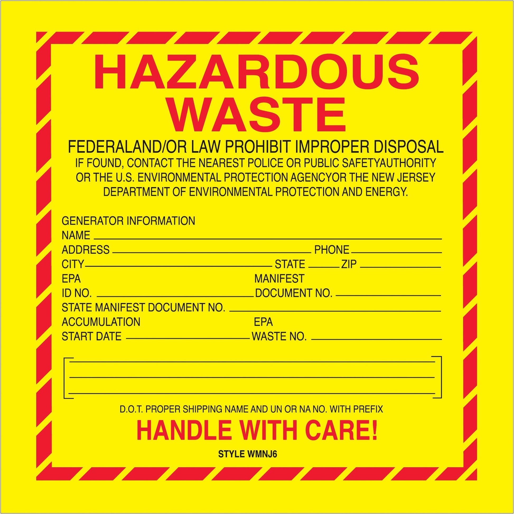 6 x 6" - "Hazardous Waste - New Jersey" Labels - DL7520