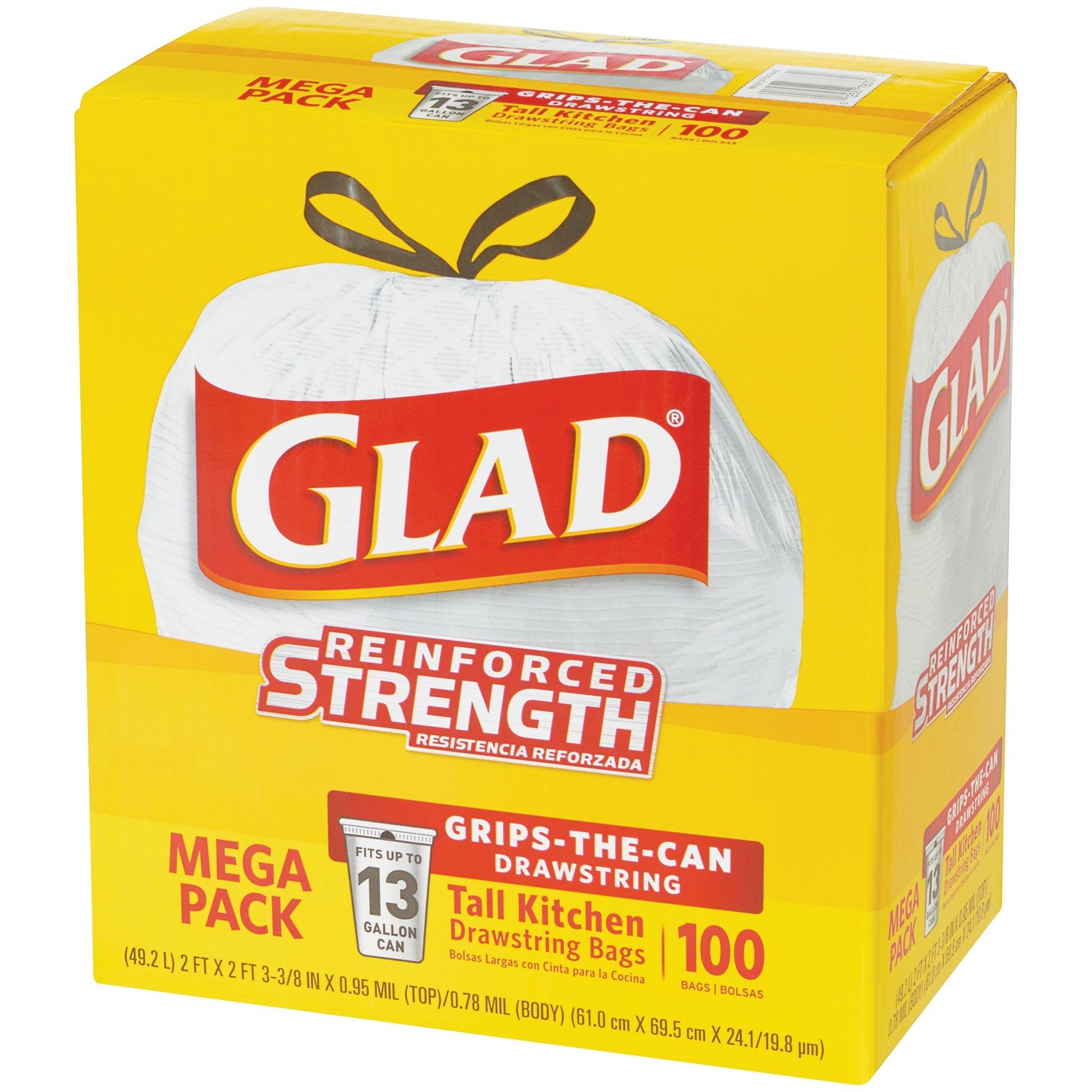 Glad® Drawstring Trash Bags - 13 Gallon, White - GLAD13DSW