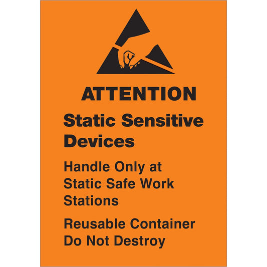 "Static Sensitive Devices" Labels, 1 3/4 x 2 1/2" - DL9141 Box Packaging Partner